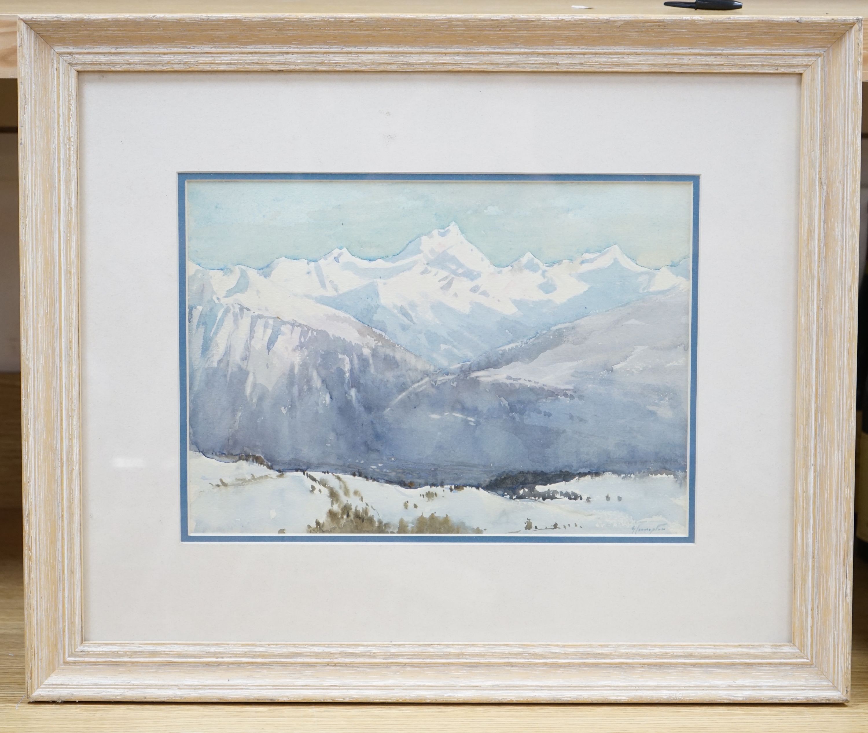 Gertrude Crompton (1874-1959), watercolour, Alpine landscape, signed, 24 x 34cm